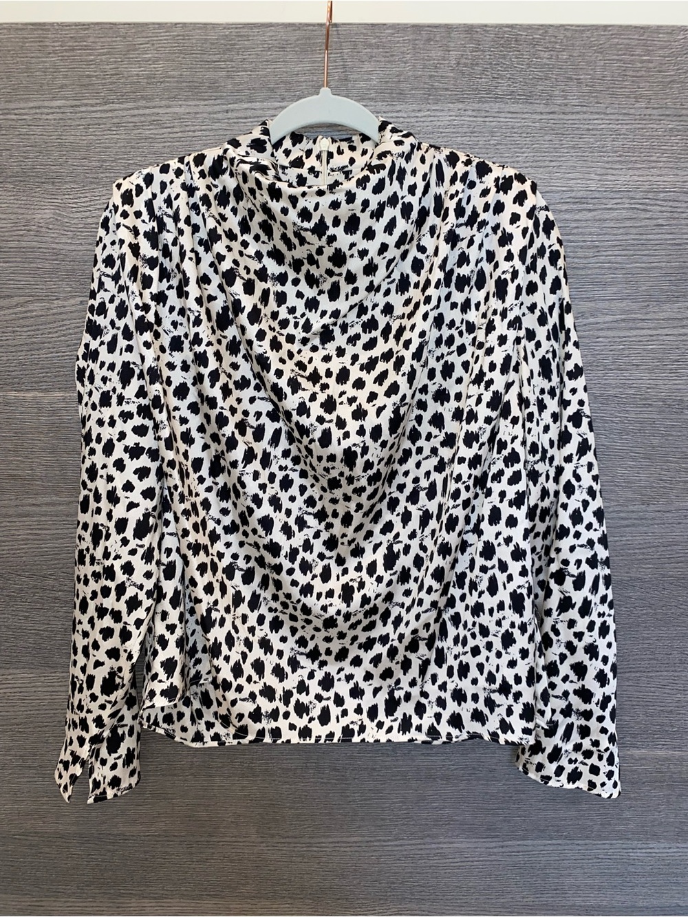 Zara Black & White Animal Print Draped Cowl Neck Blouse